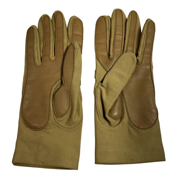 VTG Womens Gloves SZ S Leather & Woven Stretch Fabric Beige Driving Transitional - Picture 2 of 3